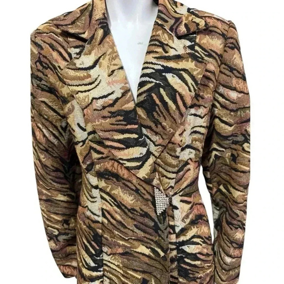 Donna Vinci Couture Tiger Print Long Coat-Size 14 Animal Print Statement Jacket - Picture 7 of 16